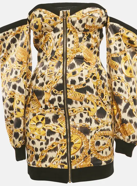 Moschino x H&M Yellow Printed Satin Off-Shoulder Mini Dress XS
