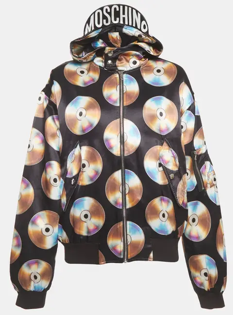 Moschino x H&M Black Disc Printed Cotton Knit Hooded Sweatshirt M