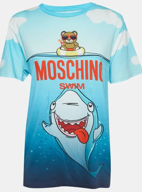 Moschino Swim Blue Gradient Teddy and Shark Print Jersey T-Shirt S