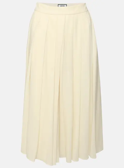 Moschino Cream Pleated Crepe Midi Skirt M