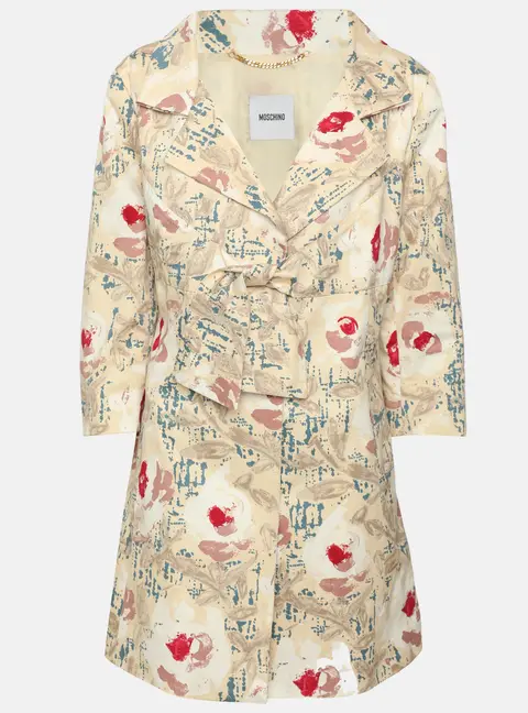 Moschino Beige Multicolor Printed Coated Bow Short Coat L