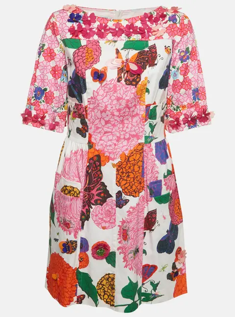 Moschino White Butterfly Floral Print Cotton Mini Dress M