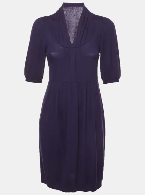 Moschino Dark Purple Wool Knit Pleated Mini Dress S