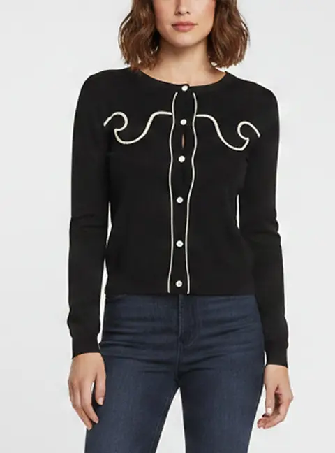 Moschino Cheap and Chic Black Intarsia Knit Long Sleeve Cardigan S