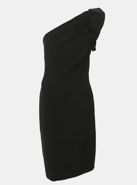 Moschino Cheap and Chic Black Wool Blend Ruched Detail One Shoulder Mini Dress S