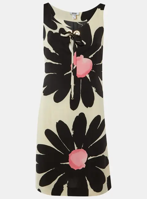 Moschino Cheap & Chic Black & Beige Floral Printed Silk Shift Dress S