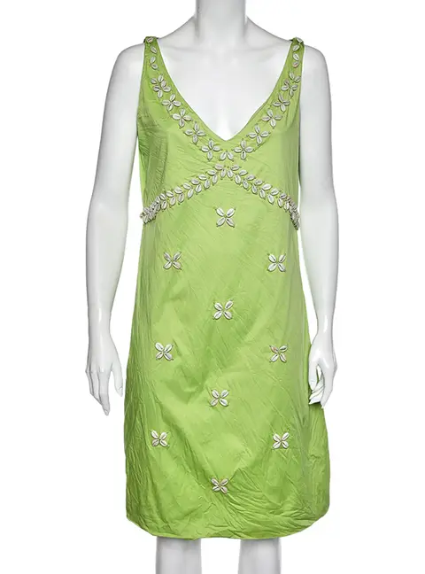 Moschino Cheap & Chic Green Cotton Shell Appliqué Sleeveless Dress L