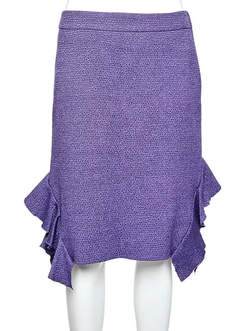 Moschino Purple Textured Wool & Silk Ruffled Mini Skirt M