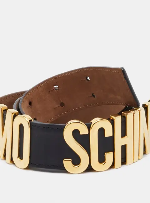 Moschino Black Leather Classic Logo Belt 80CM