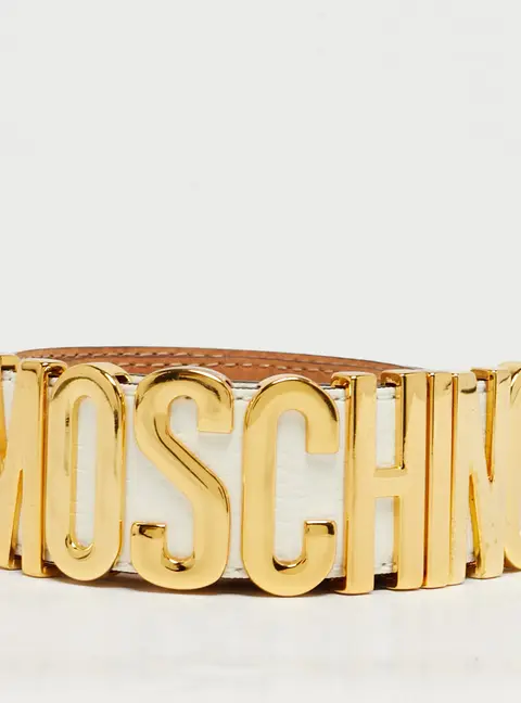 Moschino White Leather Classic Logo Waist Belt