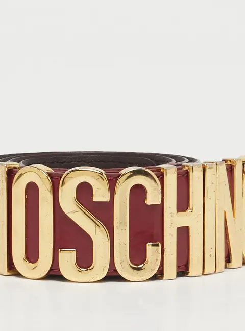 Moschino Burgundy Glossy Leather Classic Logo Waist Belt