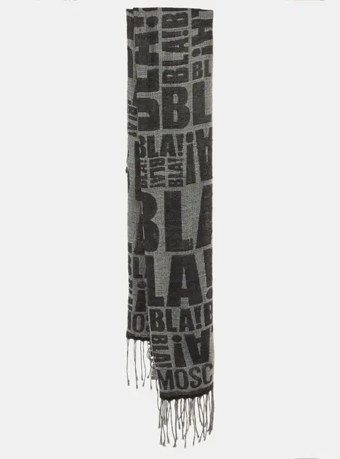 Moschino Grey Bla Bla Wool Blend Fringed Stole