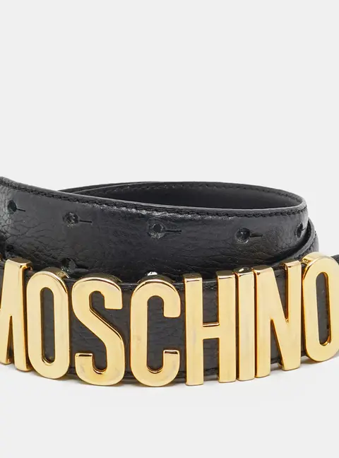 Moschino Classic Logo 90 CM Waist Belt Black Leather