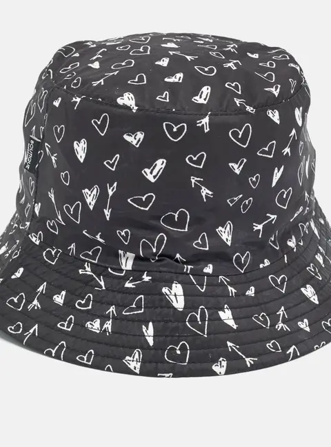 Moschino Boutique Black Heart Print Synthetic Bucket Hat