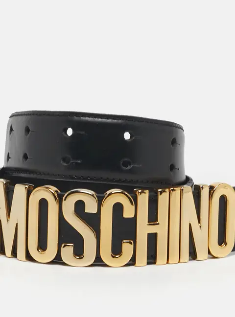 Moschino Classic Logo Waist Belt Black Leather