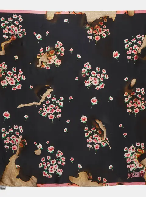 Moschino Black Floral Print Silk Scarf