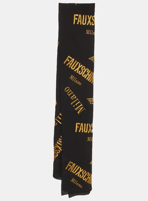 Moschino Black Logo Embroidered Silk Scarf