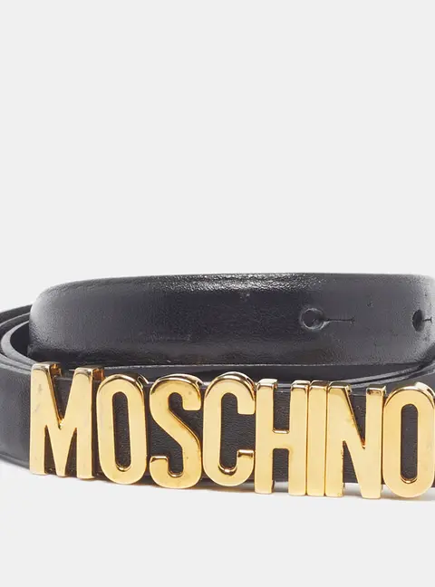 Moschino Classic Logo Waist Belt Black Leather