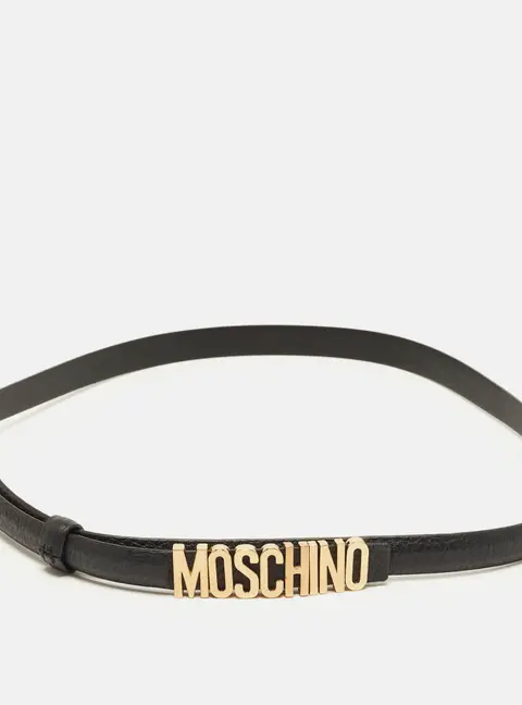 Moschino Classic Logo Slim Belt Black Leather