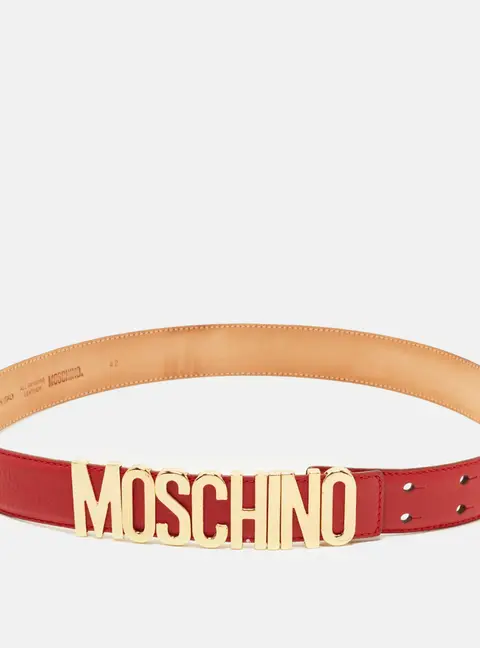 Moschino Classic Logo Waist Belt Red Leather