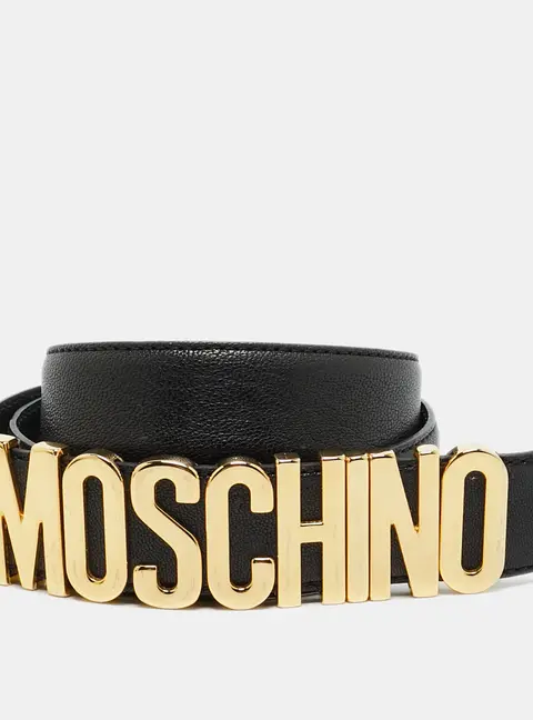 Moschino Classic Logo Waist Belt Black Leather
