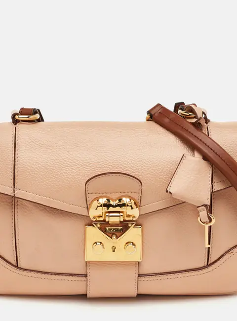 Moschino Hidden Lock Beige/Brown Leather Shoulder Bag