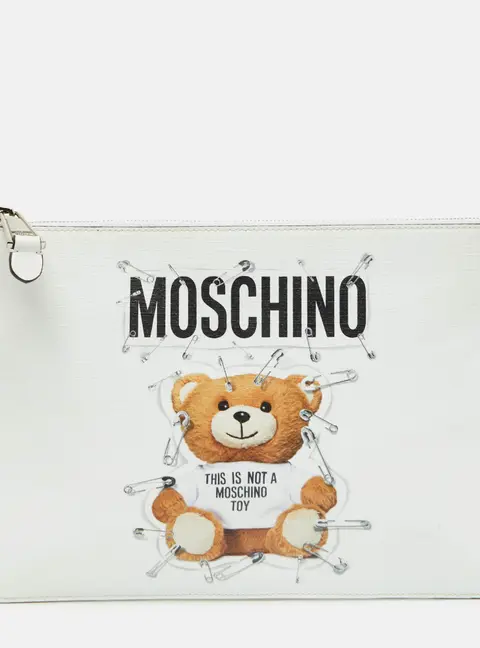 Moschino This Is Not A Moschino Toy White Coated Canvas Wristlet Clutch