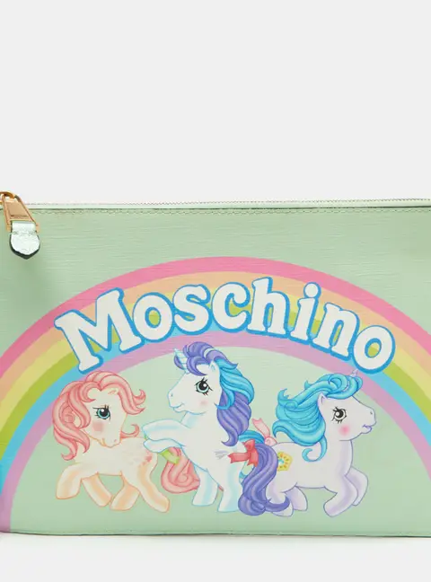 Moschino My Little Pony Light Green Leather Zip Pouch Clutch