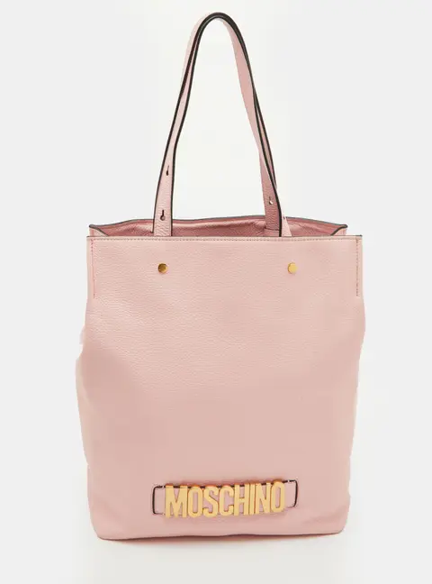 Moschino Logo Light Pink Leather Shopper Tote