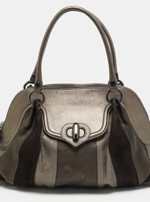 Moschino Tassel Metallic Nubuck and Leather Satchel