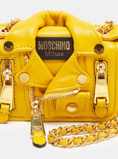 Moschino Biker Jacket Yellow Mini Leather Crossbody Bag