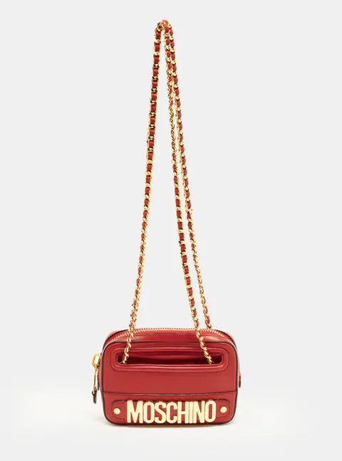 Moschino Classic Logo Red Leather Camera Bag