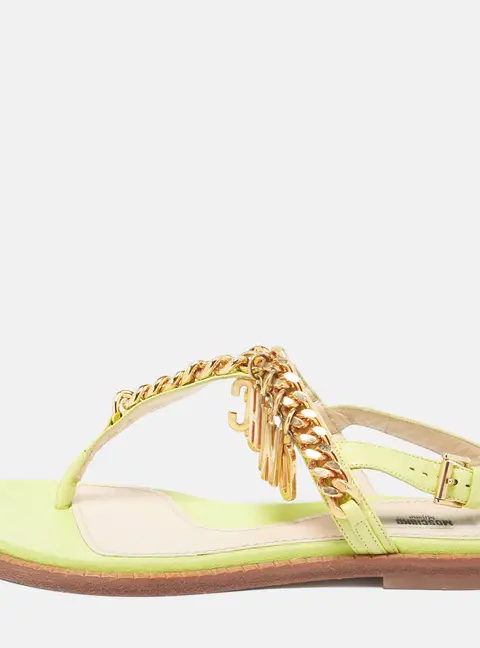 Moschino Green Leather Chain Embellished Slingback Sandals Size 36