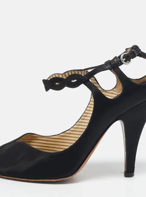 Moschino Black Satin Ankle Strap Sandals Size 36.5