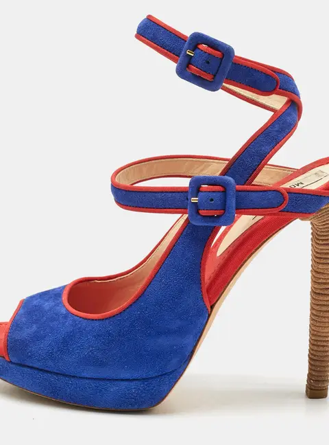 Moschino Red/Blue Suede Buckle Ankle Strap Sandals Size 38.5