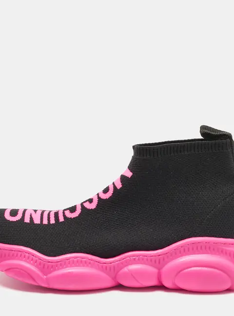 Moschino Black Jacquard Logo High Top Sneakers Size 36