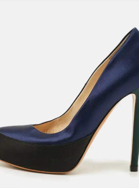 Moschino Size 38 Tricolor Velvet Platform Pumps
