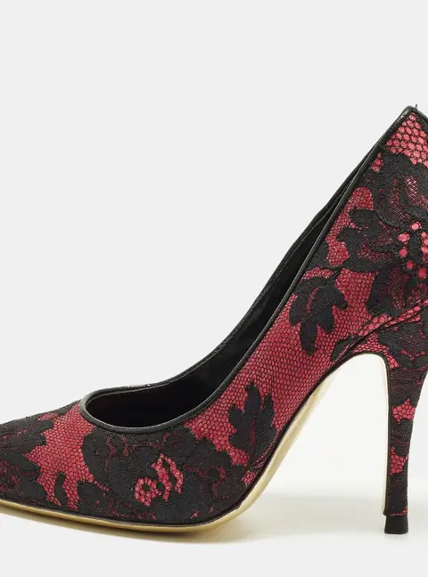 Moschino Size 36 Black/Purple Lace and Mesh Pumps