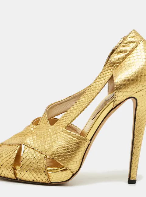 Moschino Size 40 Gold Python Leather Strappy Platform Sandals
