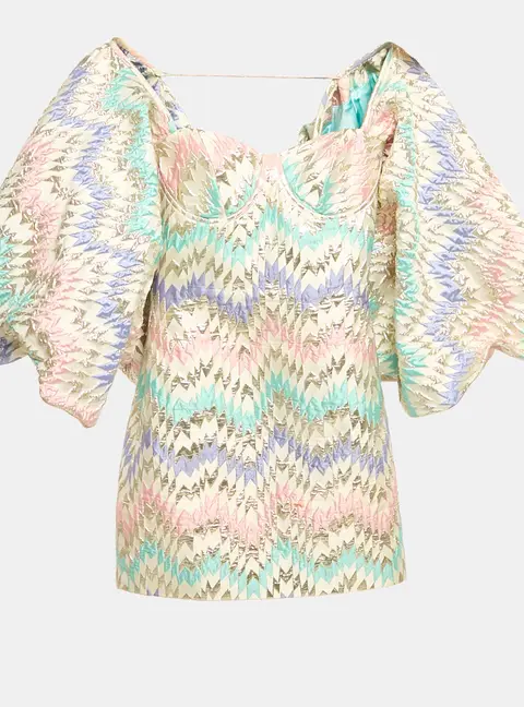 Mrs. Keepa Multicolor Chevron Lurex Jacquard Sleeve Detail Mini Dress M