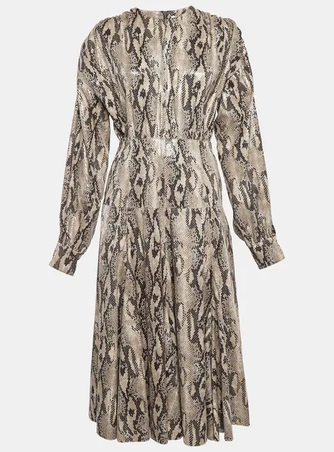 MSGM Brown Python Skin Pattern Faux Leather Midi Dress M