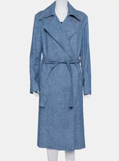 MSGM Blue Denim Tailored Belted Coat M