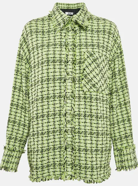 MSGM Green Tweed Fringed Jacket S