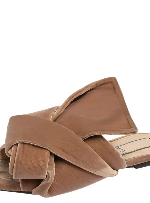 N&ordm;21 Beige Velvet Knot Flat Slide Sandals Size 37