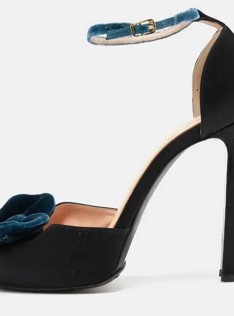 N21 Black Satin Bow Peep Toe Ankle Strap Sandals Size 41