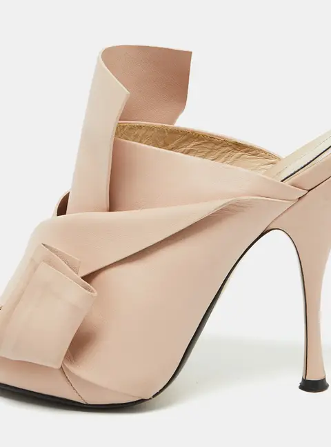 N21 Beige Leather Ronny Pleated Mules Size 40.5