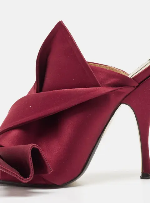 N21 Burgundy Satin Raso Knot Peep Toe Mules Size 36