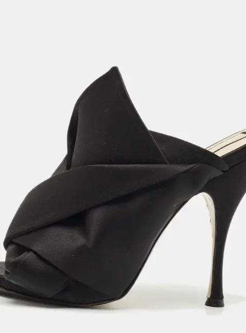 N&ordm;21 Black Satin Raso Knot Peep Toe Mules Size 38.5
