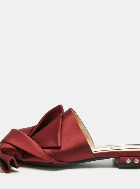 N21 Burgundy Satin Knot Flat Mules Size 37