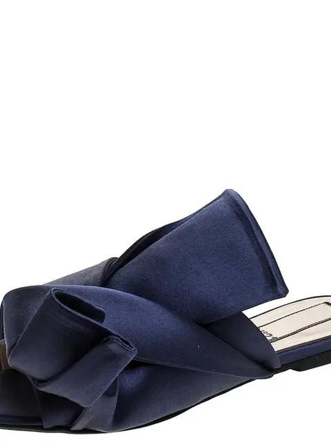 N21 Blue Satin Knot Flat Mules Size 37